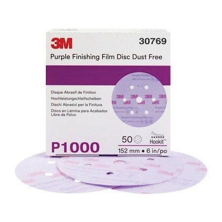 3M 3M Purple Finishing Film Hookit Disc Dust-Free, 30769, 6 in, P1000, 50PK 7100122767